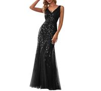 Ever-Pretty Women's Sexy V Neck Sleeveless Elegant Floor Length Long Mermaid Bridesmaid Dresses Black 8UK