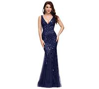 Ever-Pretty Women's Sexy V Neck Sleeveless Elegant Floor Length Long Mermaid Prom Dresses Navy Blue 16UK