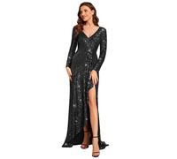 Ever-Pretty Women's Sexy Winter Sequin Dress Long Sleeves A-Line High Low Maxi Evening Dresses Black 22UK