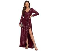 Ever-Pretty Women's Sexy Winter Sequin Dress Long Sleeves A-Line High Low Maxi Evening Dresses Burgundy 18UK