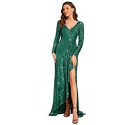 Ever-Pretty Women's Sexy Winter Sequin Dress Long Sleeves A-Line High Low Maxi Evening Dresses Dark Green 14UK