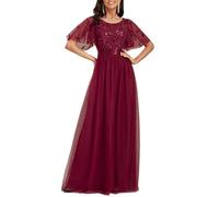 Ever-Pretty Women's Short Sleeve Embroidery Empire Waist A Line Floor Length Elegant Long Ball Evening Gowns Dresses Burgundy 20UK