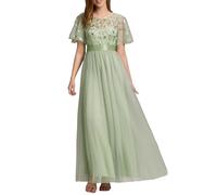 Ever-Pretty Women's Short Sleeve Embroidery Empire Waist A Line Floor Length Elegant Long Formal Evening Party Dresses Mint Green 18UK