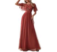 Ever-Pretty Women's Short Sleeve Embroidery Empire Waist A Line Floor Length Elegant Long Formal Evening Party Dresses Burnt Orange 28UK