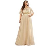 Ever-Pretty Women's Short Sleeve Embroidery Empire Waist A Line Floor Length Elegant Long Mother of The Bride Dresses Gold 22UK