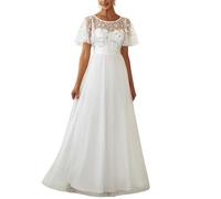 Ever-Pretty Women's Short Sleeve Embroidery Empire Waist A Line Floor Length Elegant Long Mother of The Bride Dresses White 22UK