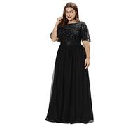 Ever-Pretty Women's Short Sleeve Embroidery Empire Waist A Line Floor Length Elegant Long Mother of The Bride Dresses Black 22UK