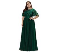 Ever-Pretty Women's Short Sleeve Embroidery Empire Waist A Line Floor Length Elegant Long Wedding Guest Dresses Dark Green 16UK