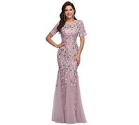 Ever-Pretty Women's Short Sleeve Scoop Neckline Emboried Sequin Mermaid Elegant Maxi Evening Gowns Lilac18UK