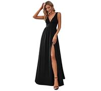 Ever-Pretty Women's Sleeveless A Line High Waist V Neck Slit Long Evening Dress Black 22UK