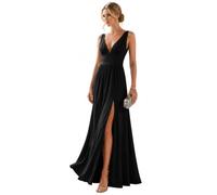 Ever-Pretty Women's Sleeveless A Line High Waist V Neck Slit Long Evening Dress Black 22UK