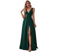 Ever-Pretty Women's Sleeveless A Line High Waist V Neck Slit Long Evening Dress Dark Green 22UK