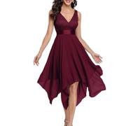Ever-Pretty Women's Sleeveless V Neck Empire Waist A Line Lace Chiffon Knee Length Cocktail Evening Dresses with Asymmetry Mulberry 30UK