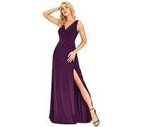 Ever-Pretty Women's Sleeveless V Neck Empire Waist Side Split Glitter Long Evening Dress Dark Purple 8UK
