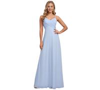 Ever-Pretty Women's Spaghetti Straps V-Neck A-Line Chiffon Empire Waist Backless Maxi Bridesmaid Dress Ice Blue 10UK