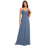 Ever-Pretty Women's Spaghetti Straps V-Neck A-Line Chiffon Empire Waist Backless Maxi Bridesmaid Dress Dusty Navy 20UK