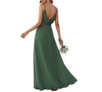 Ever-Pretty Women's Spaghetti Straps V-Neck A-Line Chiffon Empire Waist Backless Maxi Bridesmaid Dress Eucalyptus 18UK