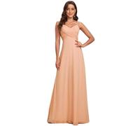 Ever-Pretty Women's Spaghetti Straps V-Neck A-Line Chiffon Empire Waist Backless Maxi Bridesmaid Dress Peach Pink 14UK