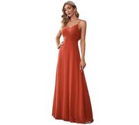 Ever-Pretty Women's Spaghetti Straps V-Neck A-Line Chiffon Empire Waist Backless Maxi Wedding Guest Dresses Burnt Orange 14UK