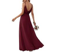 Ever-Pretty Women's Spaghetti Straps V-Neck A-Line Sleeveless Chiffon Empire Waist Backless Maxi Evening Dresses Burgundy 18UK