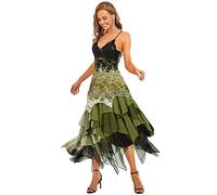 Ever-Pretty Women's Spaghetti Straps V Neck Ruffles Asymmetrical Hem Lace Cocktail Prom Party Evening Dresses Green 26UK