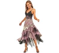 Ever-Pretty Women's Spaghetti Straps V Neck Ruffles Asymmetrical Hem Lace Prom Dresses Orchid 28UK