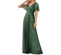 Ever-Pretty Women's Sparkling Ruffles Sleeve Deep V-Neck Empire Waist A-Line Bridesmaid Dress Eucalyptus 20UK
