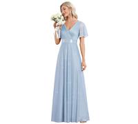 Ever-Pretty Women's Sparkling Ruffles Sleeve Deep V-Neck Empire Waist A-Line Bridesmaid Dress Ice Blue 14UK