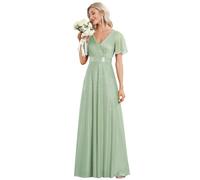 Ever-Pretty Women's Sparkling Ruffles Sleeve Deep V-Neck Empire Waist A-Line Bridesmaid Dress Mint Green 16UK