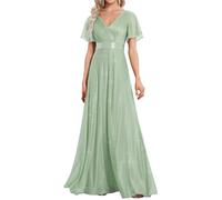 Ever-Pretty Women's Sparkling Ruffles Sleeve Deep V-Neck Empire Waist A-Line Bridesmaid Dress Mint Green 18UK