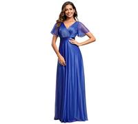 Ever-Pretty Women's Sparkling Ruffles Sleeve Deep V-Neck Empire Waist A-Line Bridesmaid Dress Sapphire Blue 16UK