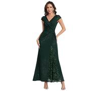 Ever-Pretty Women's Sparkly Sequin Evening Gown Short Sleeve Ruched Formal Evening Party Dress for Wedding Guest Dark Green 18