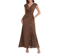 Ever-Pretty Women's Sparkly Sequin Evening Gown Short Sleeve Ruched Formal Evening Party Dress for Wedding Guest Coffee 26