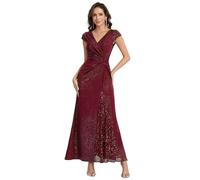 Ever-Pretty Women's Sparkly Sequin Evening Gown Short Sleeve Ruched Formal Evening Party Dress for Wedding Guest Burgundy 10