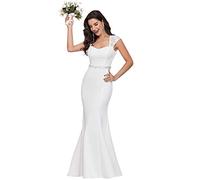 Ever-Pretty Women's Square Neck Cover Sleeves Bodycon Empire Waist Fishtail Floor Length Lace Mermaid Wedding Dresses White Cream 26