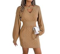 Ever-Pretty Womens Sweater Dress Ladies High Elasticity Jumper Dress Sexy Chest Cutout Winter Knitted Dress Mushroom L