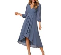 Ever-Pretty Women's V Neck 3/4 Sleeves Pleated A-Line Royal Blue Bridesmaid Dresses Wedding Guest Dusty Navy 14UK