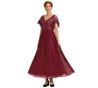 Ever-Pretty Women's V Neck Cap Sleeves Chiffon Floor Length Mother of The Bride Dresses Burgundy 10UK