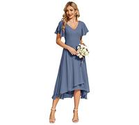 Ever-Pretty Women's V Neck Chiffon Elegant Evening Dress Wedding Guest Dress Dusty Navy 20UK