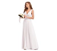 Ever-Pretty Women's V Neck Chiffon Long Summer Wedding Dress for Bridesmaid, 14, White.