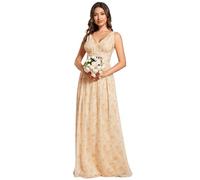 Ever-Pretty Women's V Neck Empire Waist A-Line Chiffon Long Evening Dress Golden Roses 16UK