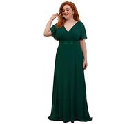 Ever-Pretty Women's V Neck Floor Length A line Chiffon Empire with Short Sleeve Other of The Bride Dress Dark Green UK 20