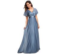 Ever-Pretty Women's V-Neck Long Shimmer Flutter Sleeve Pleated Prom Dress for Party Dusty Navy 20