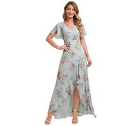 Ever-Pretty Women's V-Neck Maxi Wedding Guest Dress High-Low Hem Floral Print Summer Holiday Events Amber Bloom 10