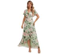 Ever-Pretty Women's V-Neck Maxi Wedding Guest Dress High-Low Hem Floral Print Summer Holiday Events Light Green Floral 24