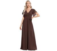 Ever-Pretty Women's V-Neck Ruffle Sleeves Ruched Bust Chiffon Floor Length Bridesmaid Dresses Espresso 8