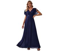Ever-Pretty Women's V-Neck Ruffles Sleeves Chiffon Mother of The Bride Dresses Navy Blue 26UK