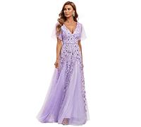 Ever-Pretty Women's V Neck Short Sleeve A Line Elegant Shimmery Sequin Fashion Evening Dresses Lavender 10UK