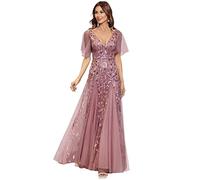 Ever-Pretty Women's V Neck Short Sleeve A Line Elegant Shimmery Sequin Fashion Party Dresses Orchid 12UK