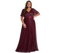 Ever-Pretty Women's V-Neck Short Sleeves Ribbon Waist Plus Size Mother of The Bride Dresses Floor-Length Burgundy 28UK